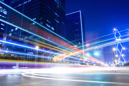 Light,Trails,On,The,Modern,City,Street,At,Night